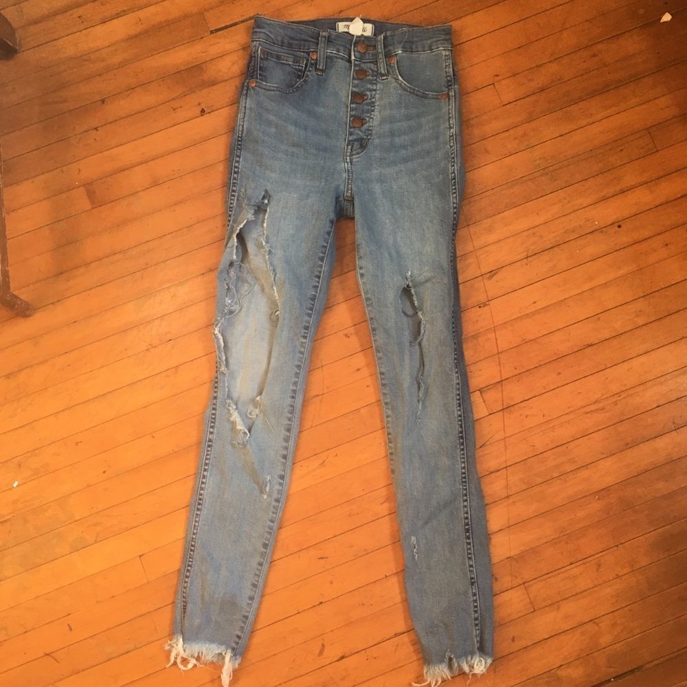 Madewell distressed multi button high rise jeans